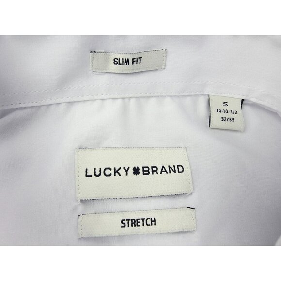 Lucky Brand slim Fit Stretch Size 14-14.5 32/33 Small Mens White L/S Shirt NWT - Picture 4 of 11